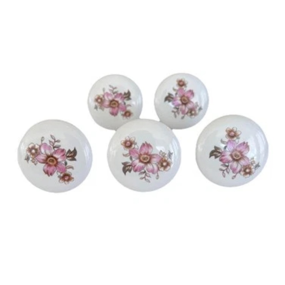 Floral Porcelain Vintage Drawer Knobs with Mounting Screws Set of 5